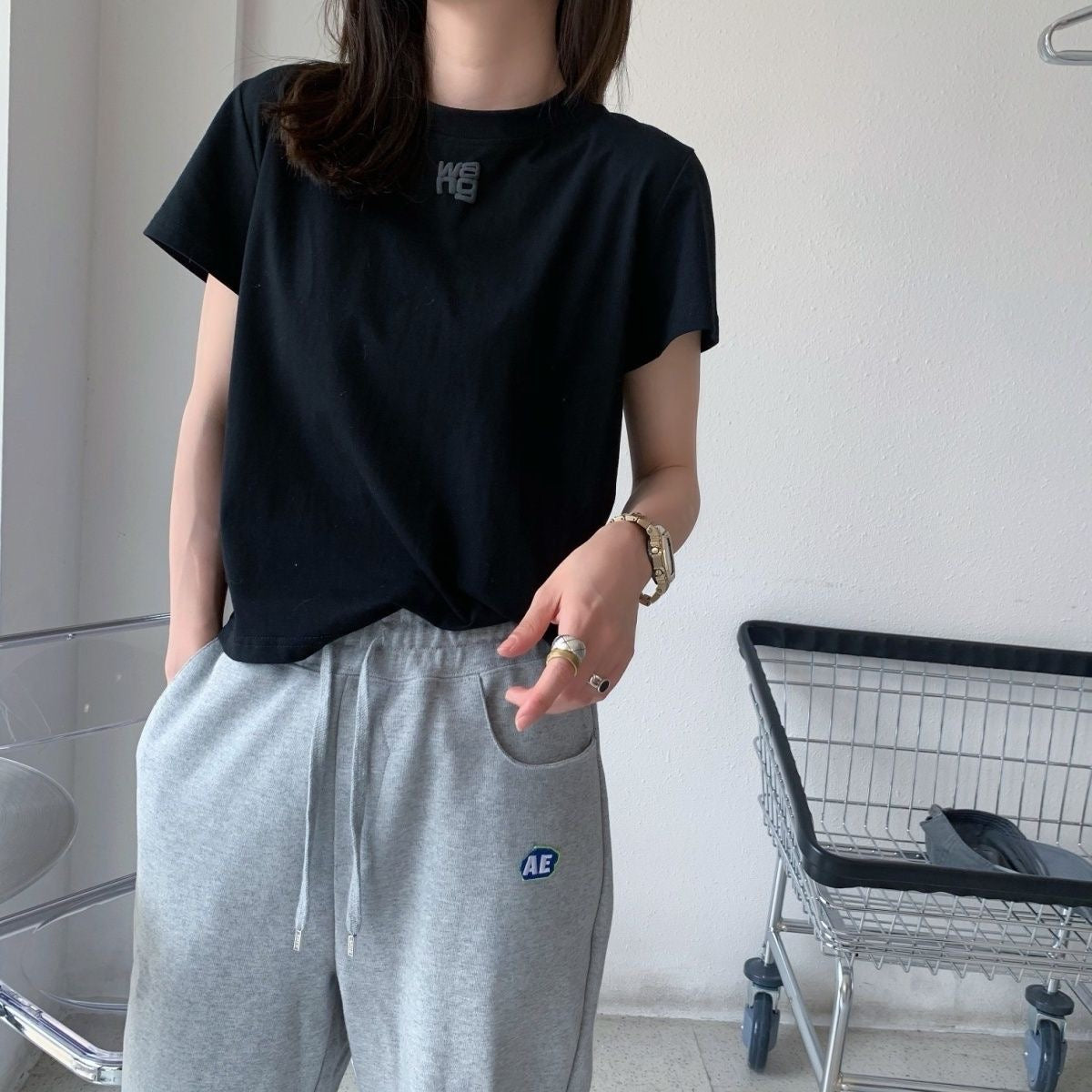 【tops】2色ラウンドネック半袖TシャツF7852