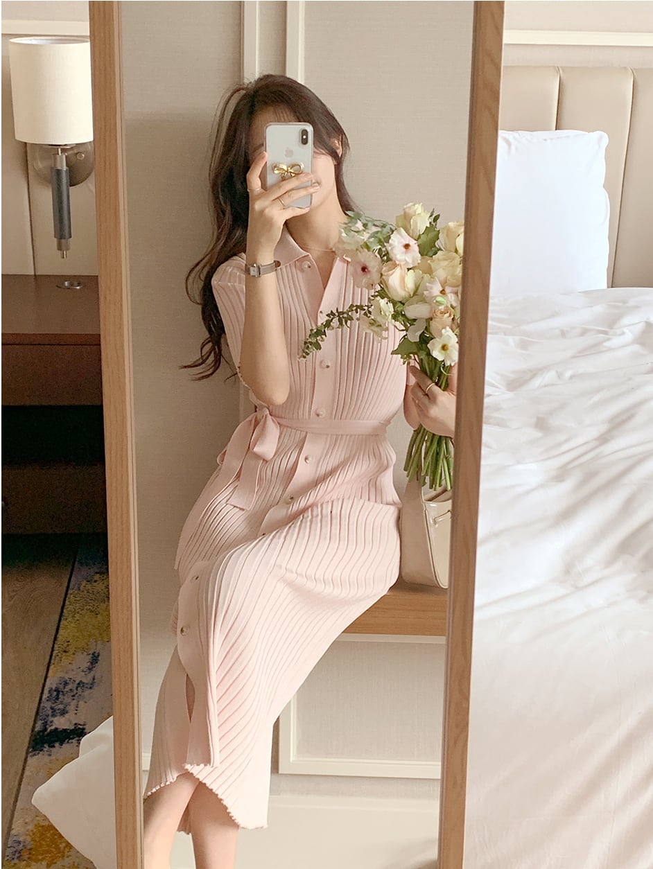 【dress】POLOネックニットワンピースF7416