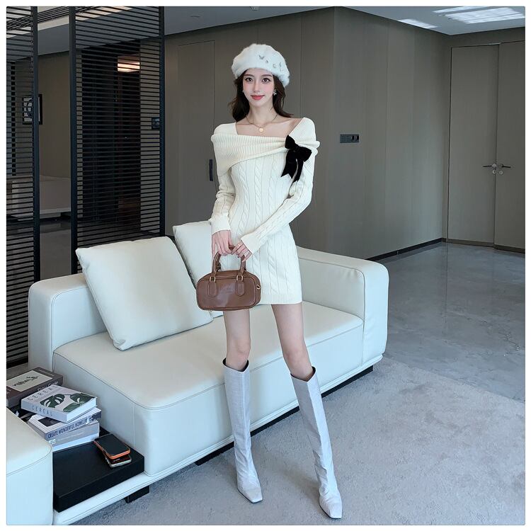 【dress】リボン付きニットワンピース M28330