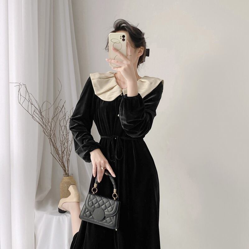 【dress】フリルベルベットワンピース M18532