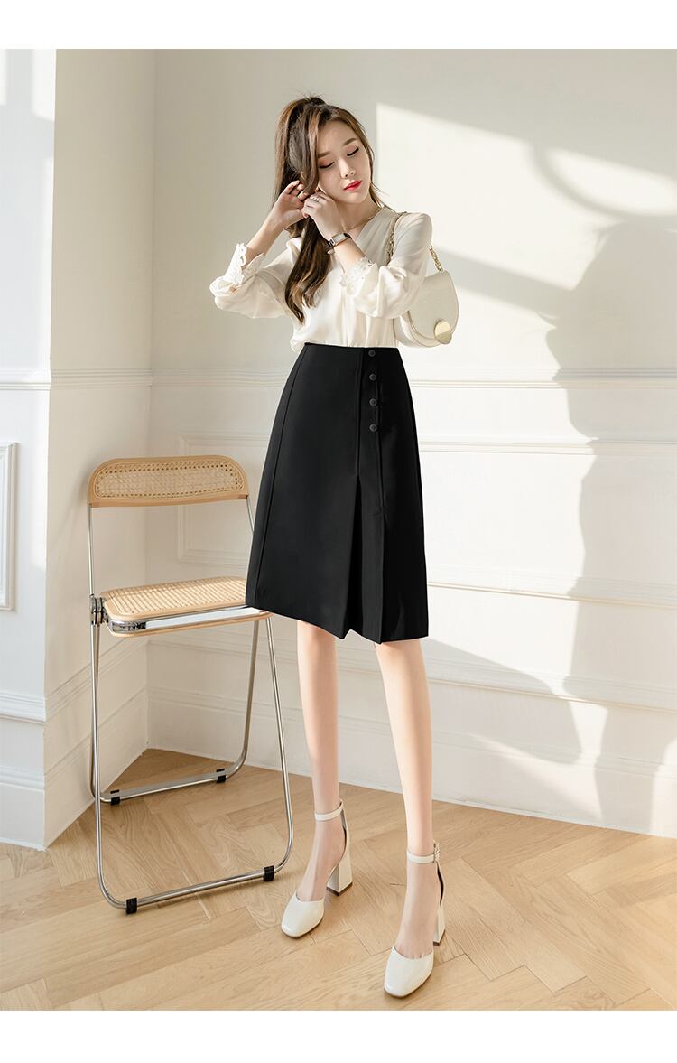 【bottoms】OL通勤無地レディースファッションハイウエストプリーツスカート