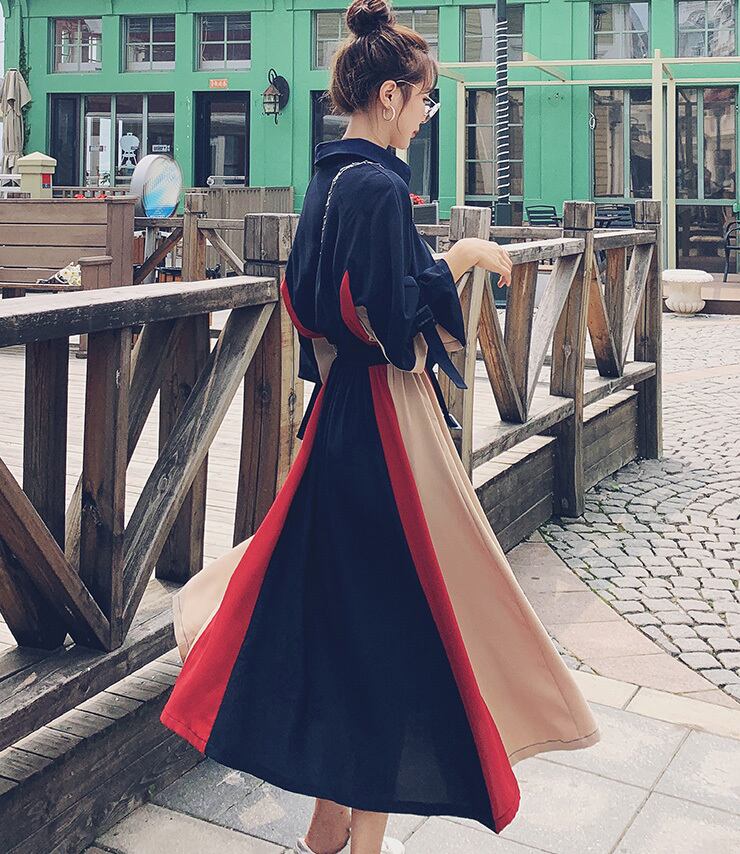 【dress】気質満点POLOネックスウィート長袖デザイン着痩せワンピース G1510