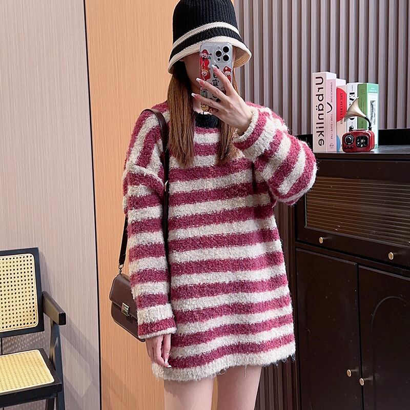 【tops】ボーダー柄ニットセーター M18512