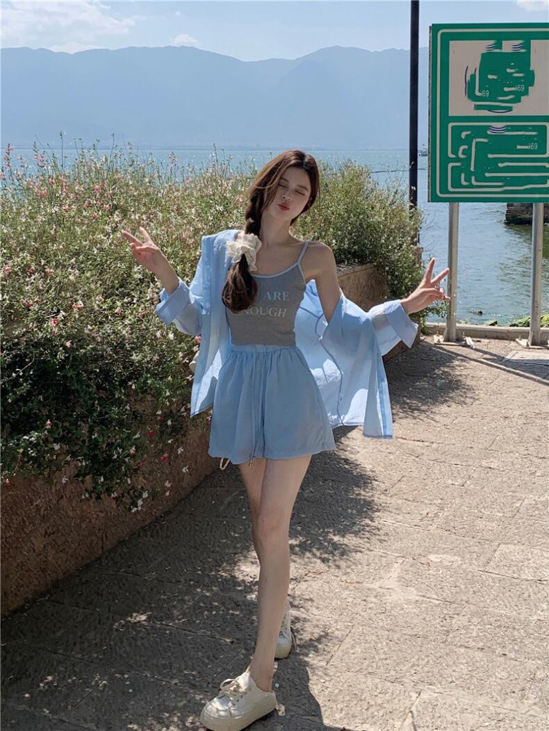 【set】ブラウスアウター+キャミソール+ショートパンツ3点セットG21290