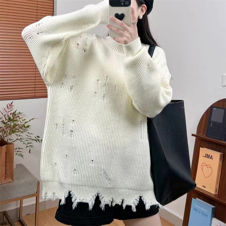 【tops】ダメージ加工ニットセーター M18700