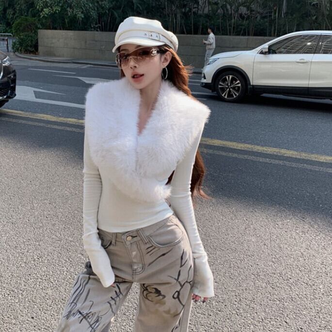 【tops】ファードッキング長袖Tシャツ M28719