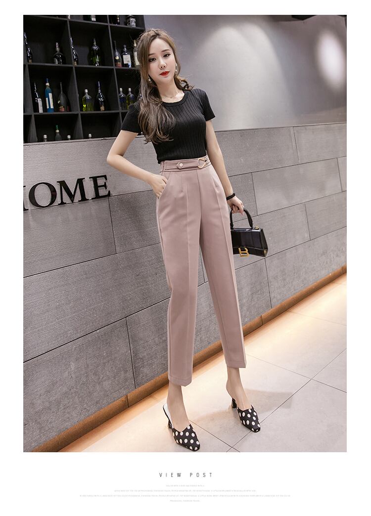 【bottoms】質感のいい 通勤ファッションハイウエスト無地カジュアルパンツ