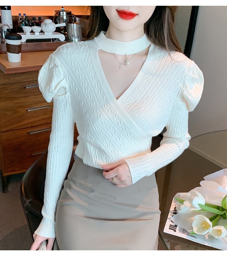【tops】パフスリーブニットトップス M18687
