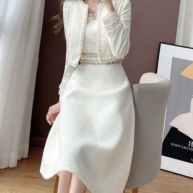 【set】ジャケット+AラインワンピースセットアップF6122