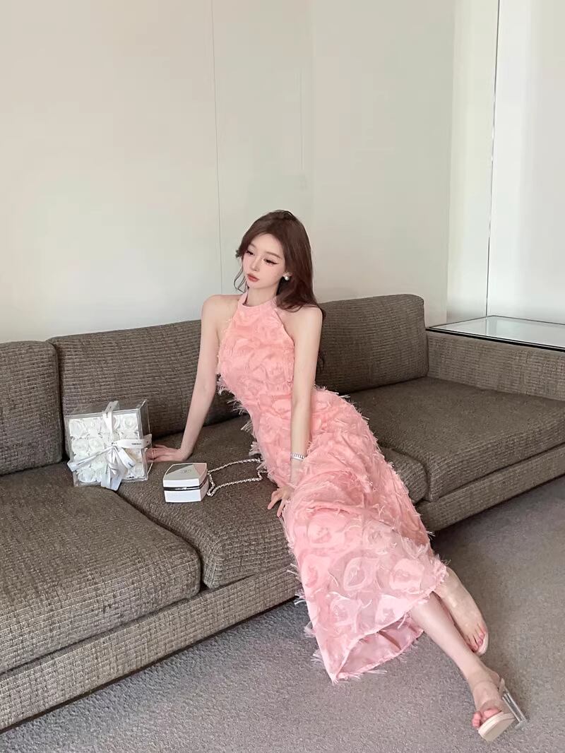 【dress】ホルターネックマキシ丈ワンピースF7478