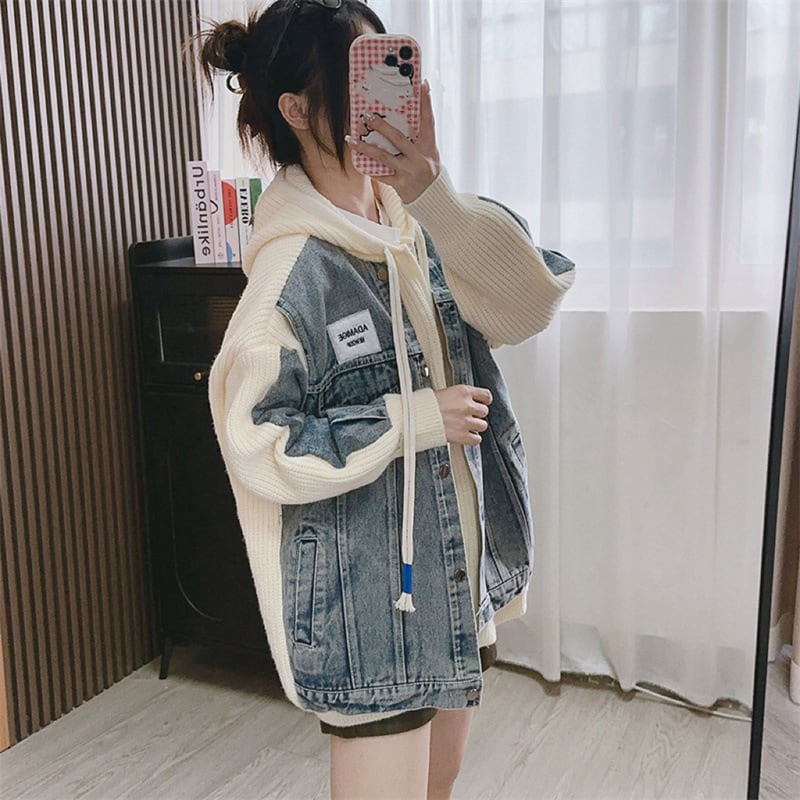 【outer】デニム切り替えニットカーデ M25785