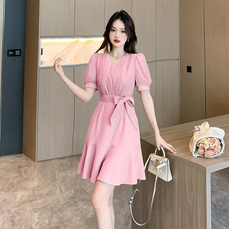 【dress】Vネックパフスリーブマーメイドワンピース G21511