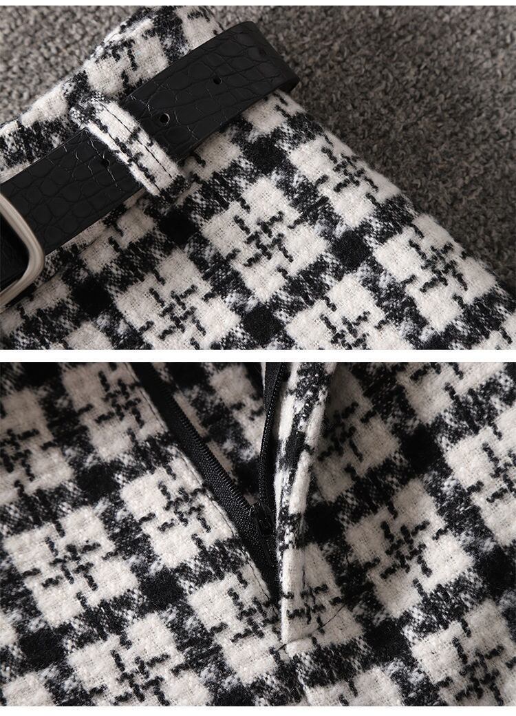 【set】店長推薦セットアップ無地長袖セーター+チェック柄スカート通勤日常秋新作2点セットF0818