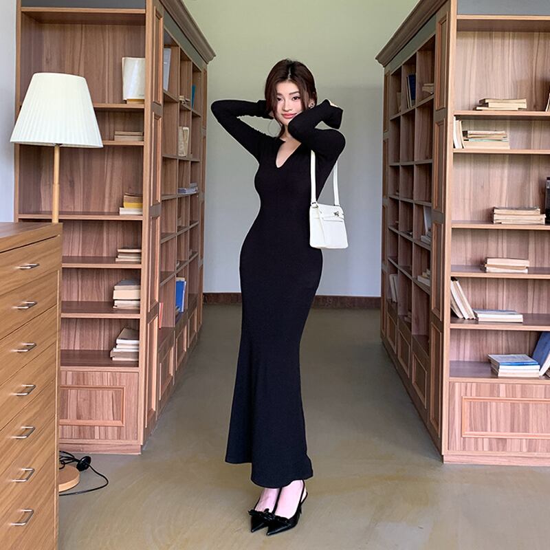 【dress】ニットロングワンピース Q6916