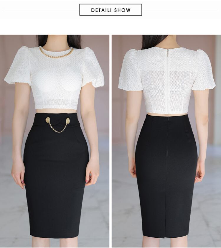 【set】ラウンドネックトップス+ハイウエストスカート2点セットG21308