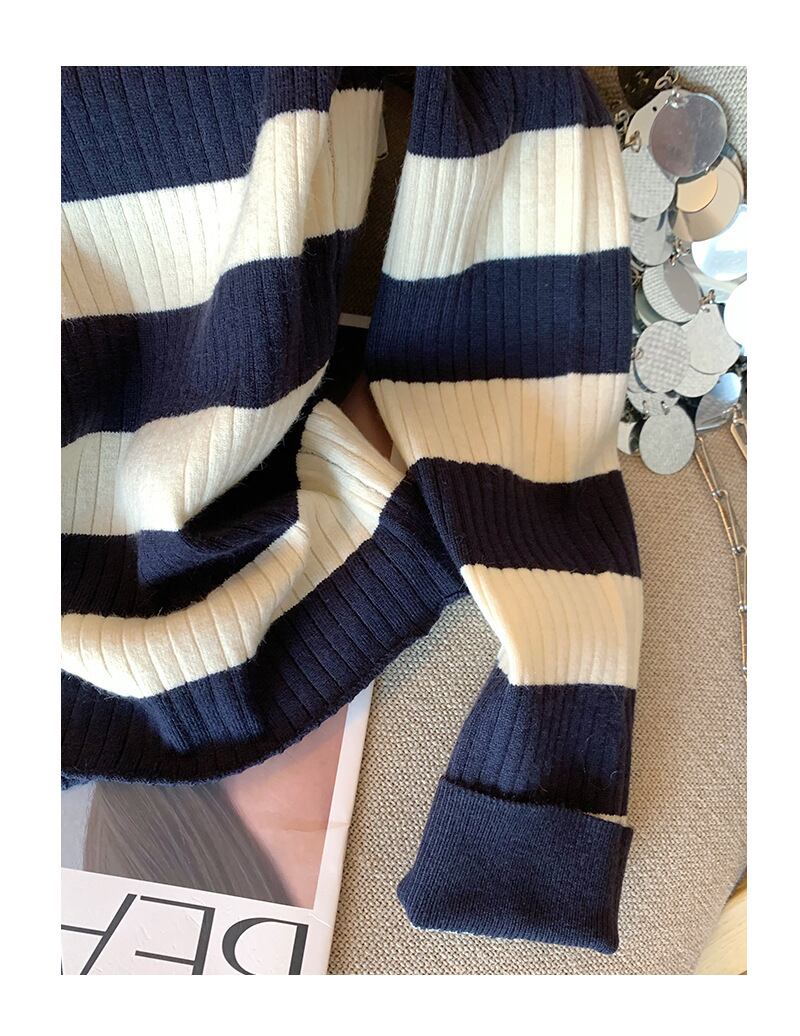 【tops】ボーダー柄ニットトップス M28919
