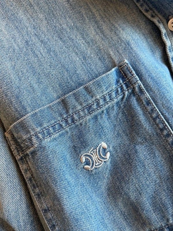 【tops】POLOネック長袖デニムブラウスF8026