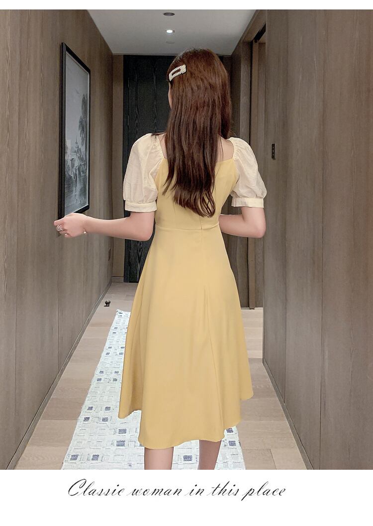 【dress】好感度UP!気質満点レトロパフスリーブ切り替えワンピース