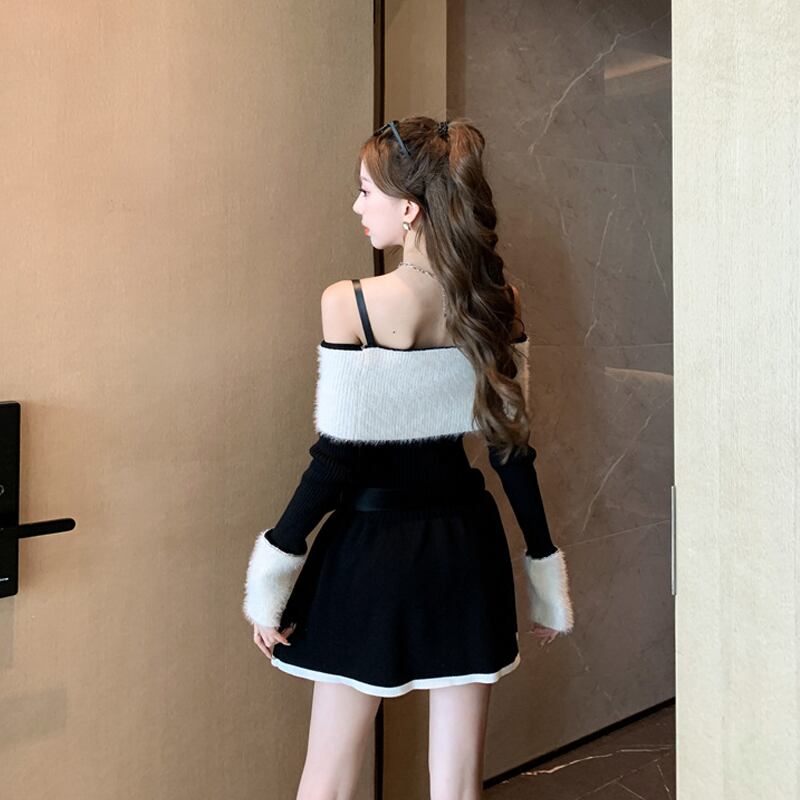 【dress】ストラップショルダーニットワンピース Q6849