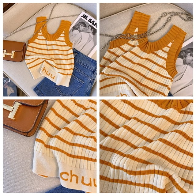 【tops】4色ボーダー柄タンクトップF7481