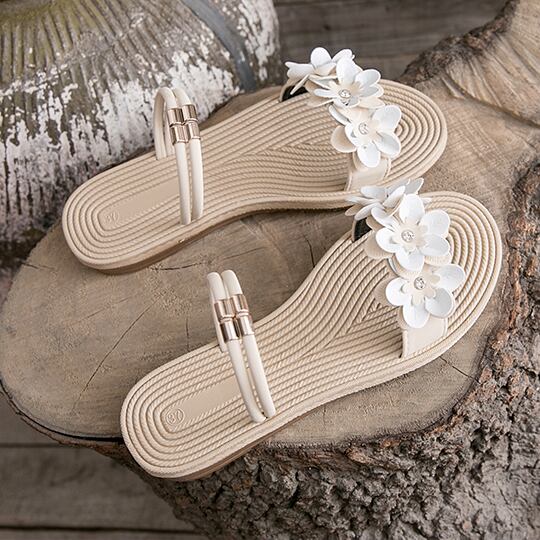 【shoes】履きやすいキレー目配色花模様飾りファッションサンダル
