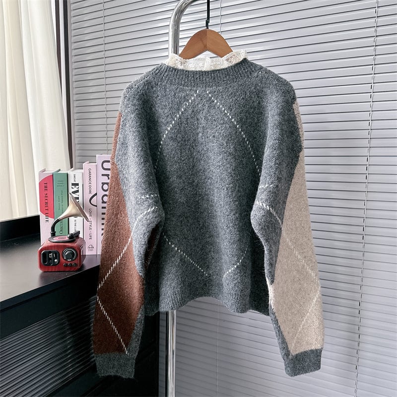 【tops】レース切り替えニットセーター M28159
