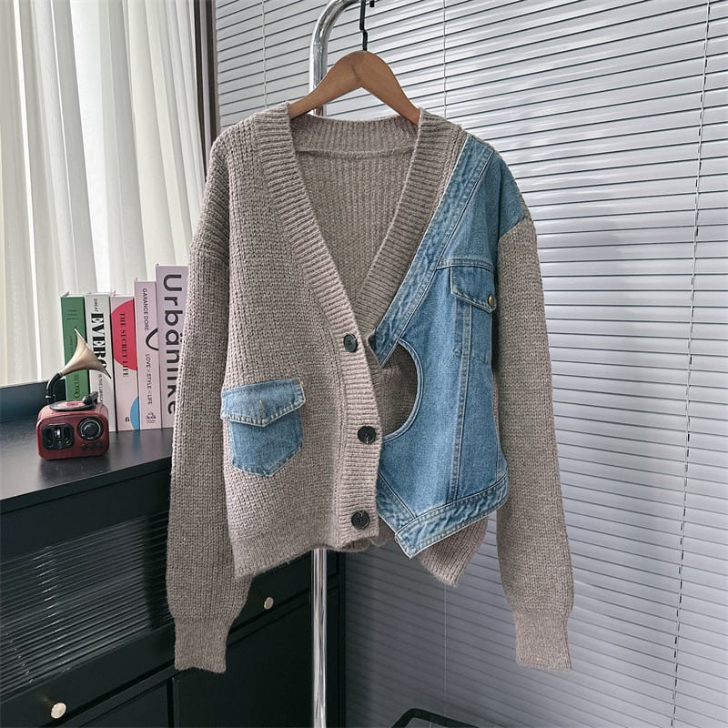 【outer】デニム切り替えニットカーデ M25787