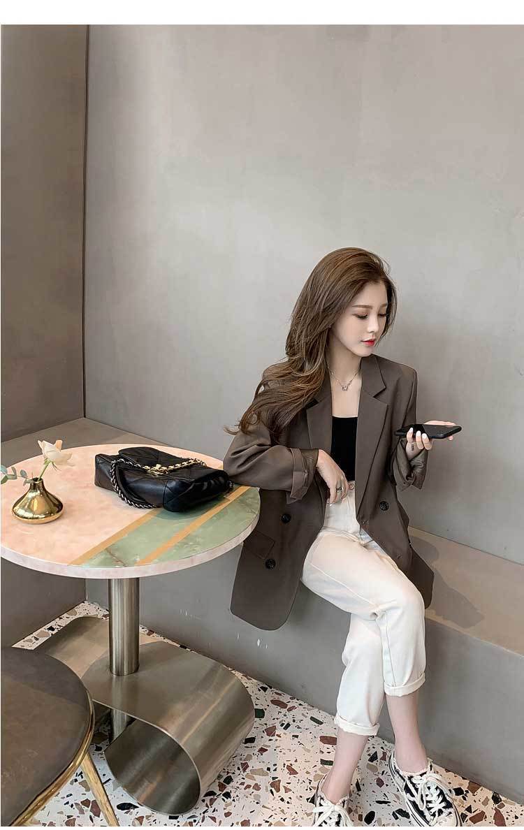 【outer】気質溢れる♪大きいラペル長袖着回し無地ポケット付き着回しスーツジャケットF0663