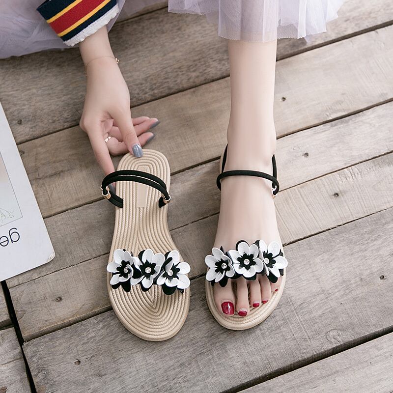 【shoes】履きやすいキレー目配色花模様飾りファッションサンダル