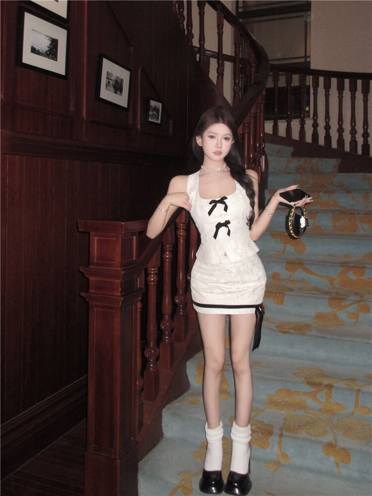 【set】リボンベスト+タイトスカート2点セットG21522