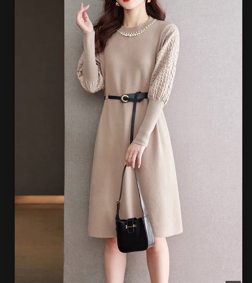 【dress】パール付きニットワンピース M19126