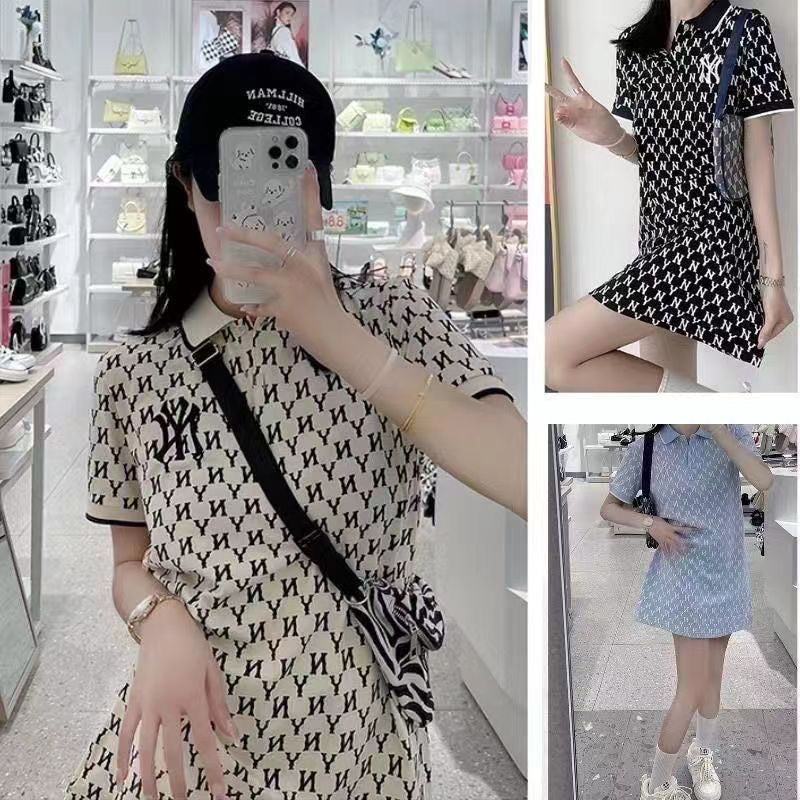 【dress】3色POLOネック英字柄ワンピースF7673