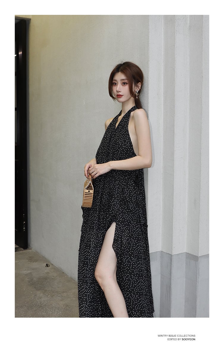 【dress】ドット柄ホルターネックワンピース M25281