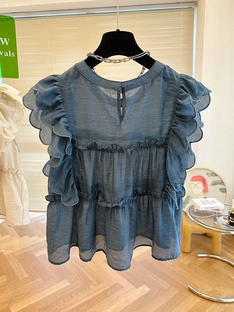 【tops】5色フレンチスリーブギャザーブラウスF7542