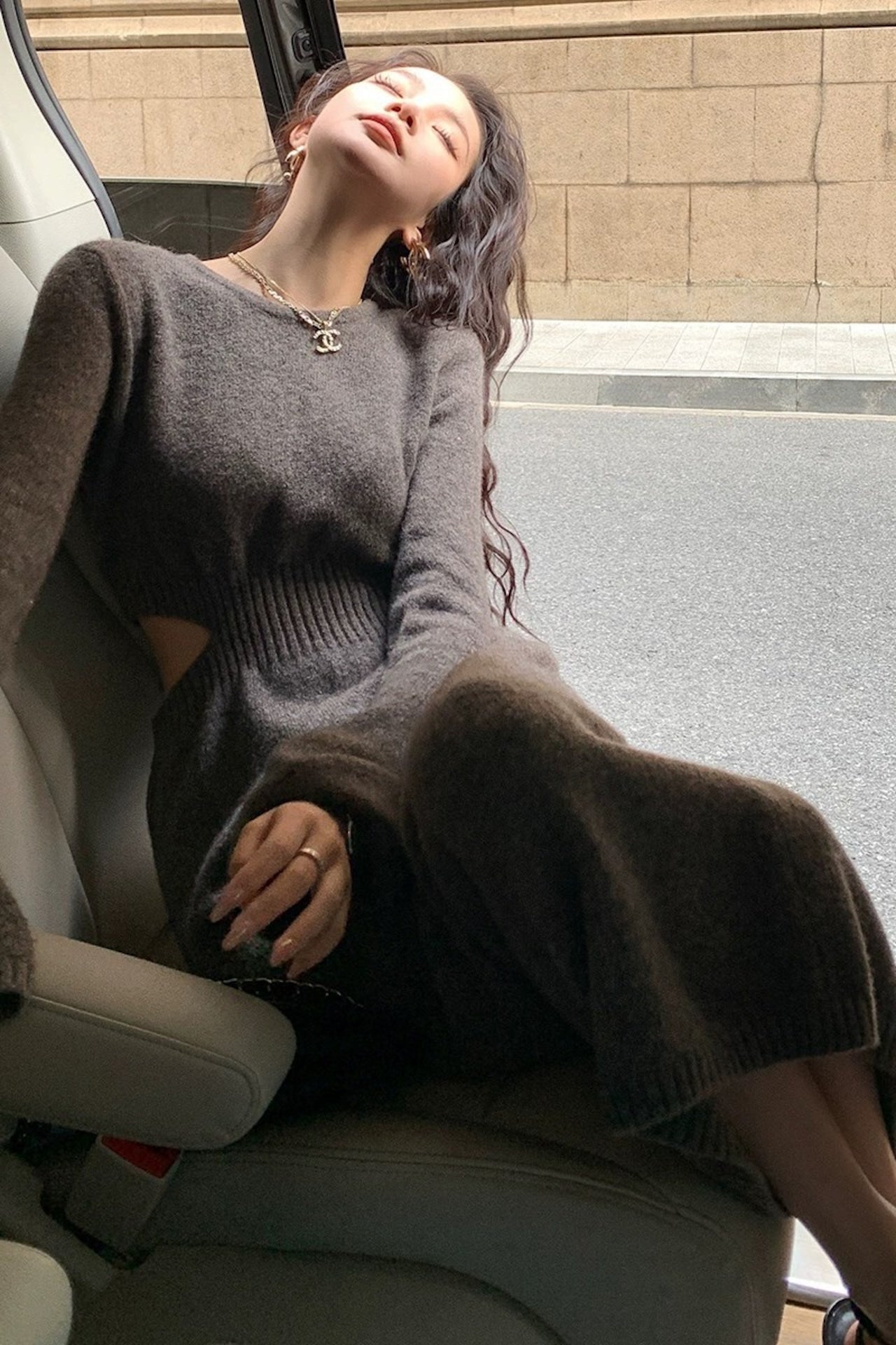 【dress】ウエストカットニットワンピースF8470