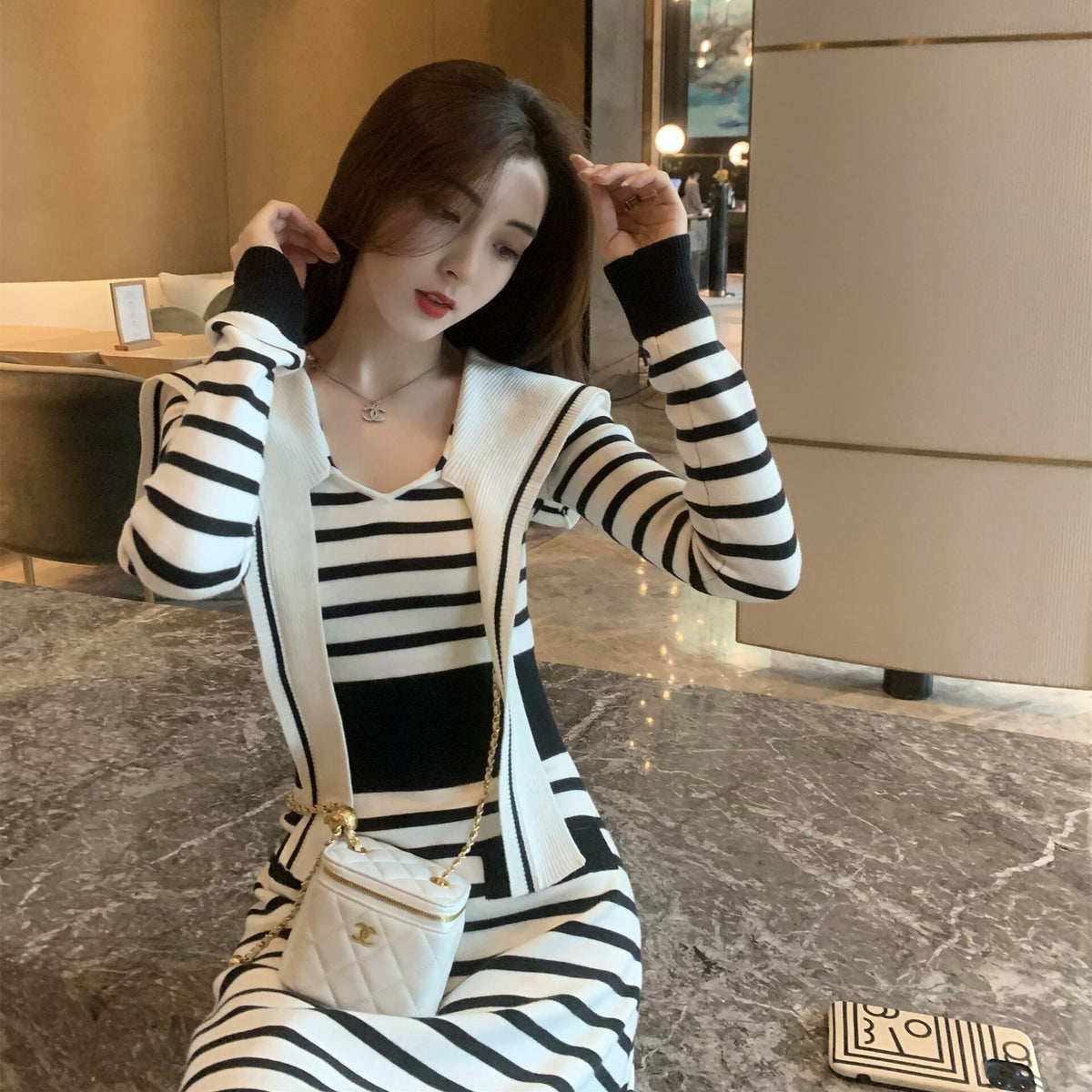 【dress】ボーダー柄ニットワンピース M18484