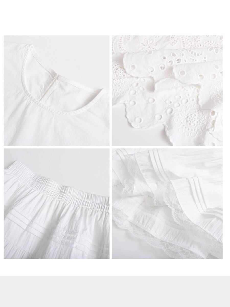 【set】アイレットレーストップス×ロングスカートセット Q8399