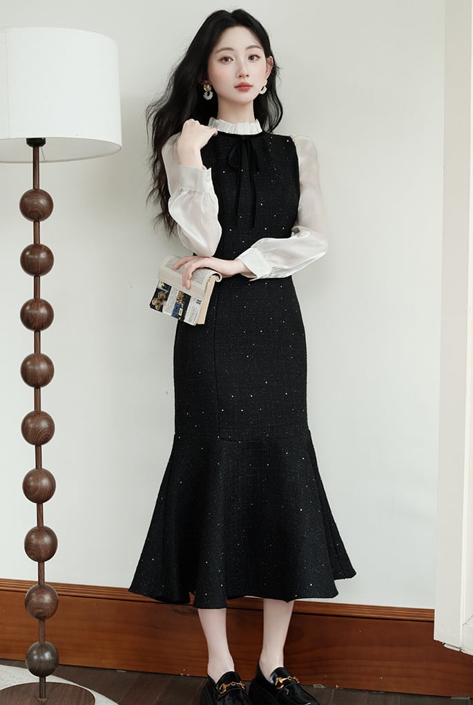 【dress】シアースリーブマーメイドワンピース Q7044