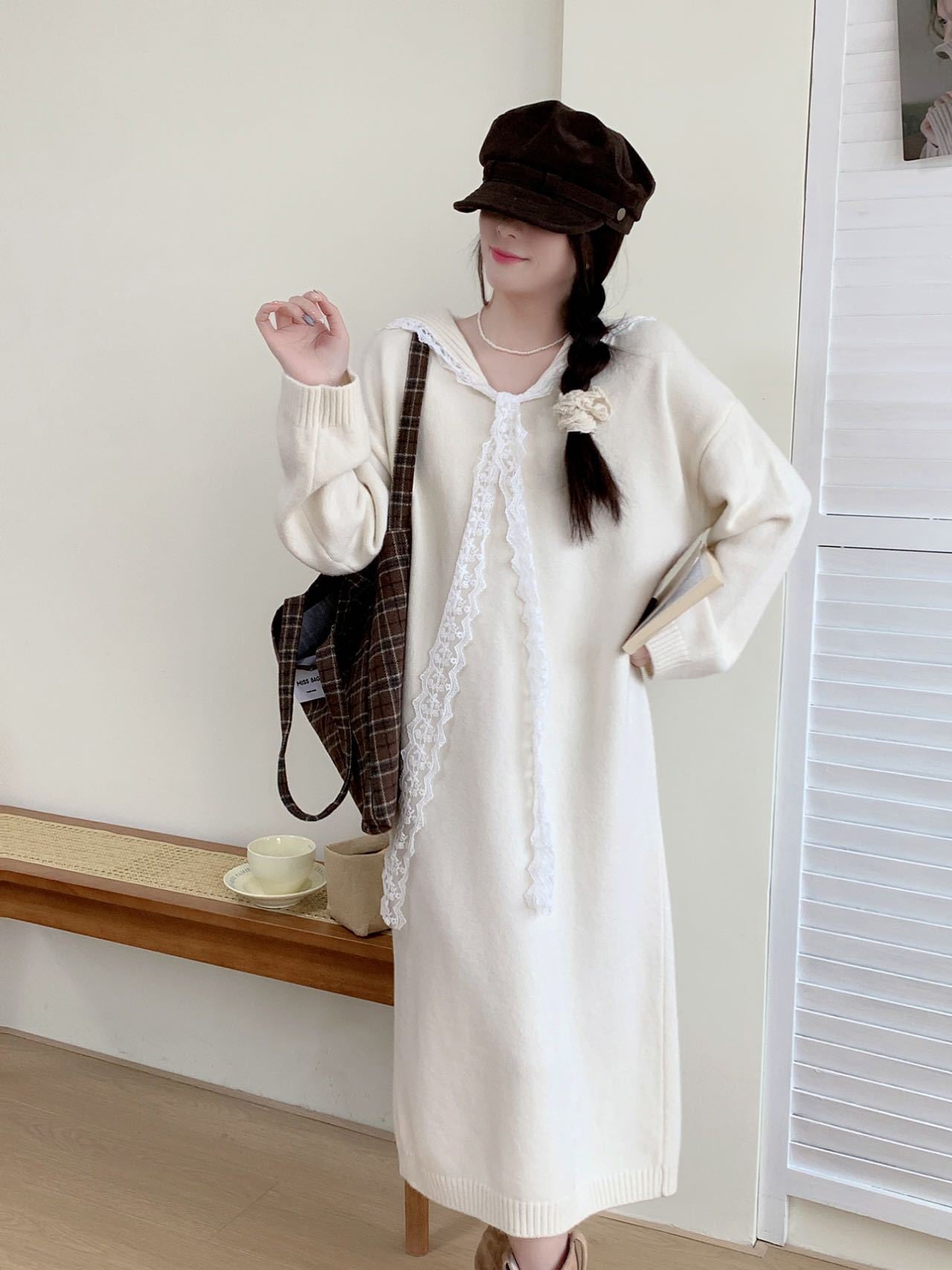 【dress】セーラーカラーニットワンピース Q7770