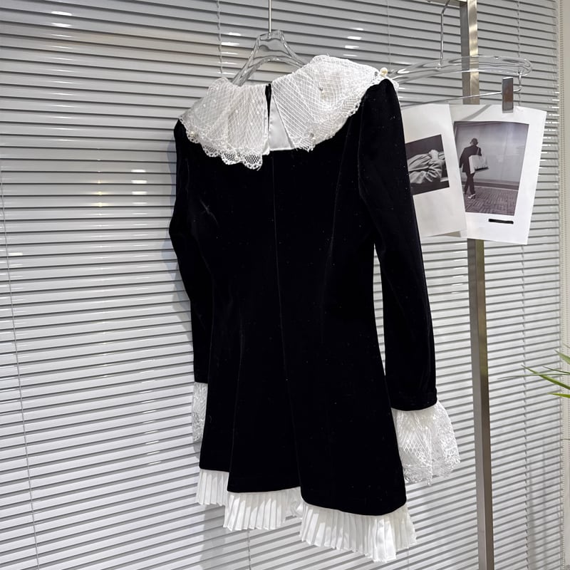 【dress】レースドッキングベルベットワンピース Q7339