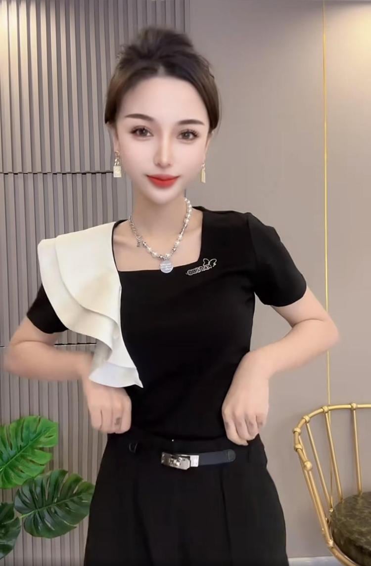 【tops】スクエアネックフリルTシャツG20957