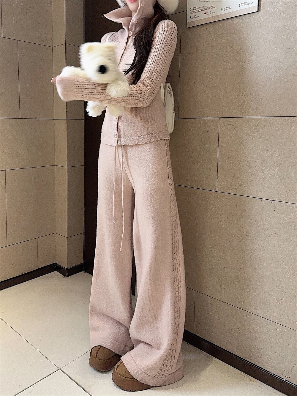 【set】ニットカーデ×ワイドパンツセット M28199