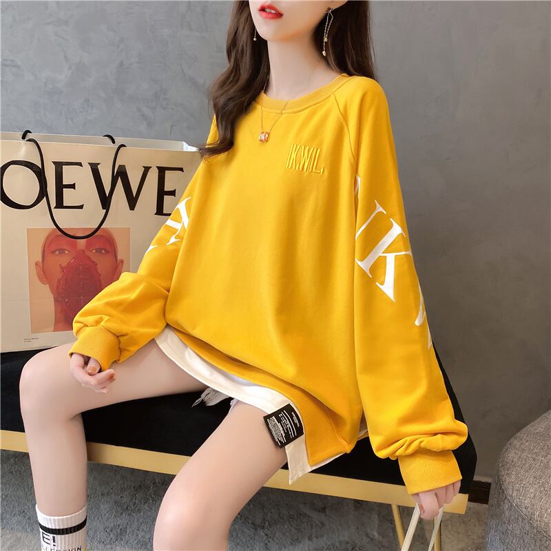 【tops】選べる5色!ラウンドネック長袖英字柄ファッションゆったり着回しパーカーF0673