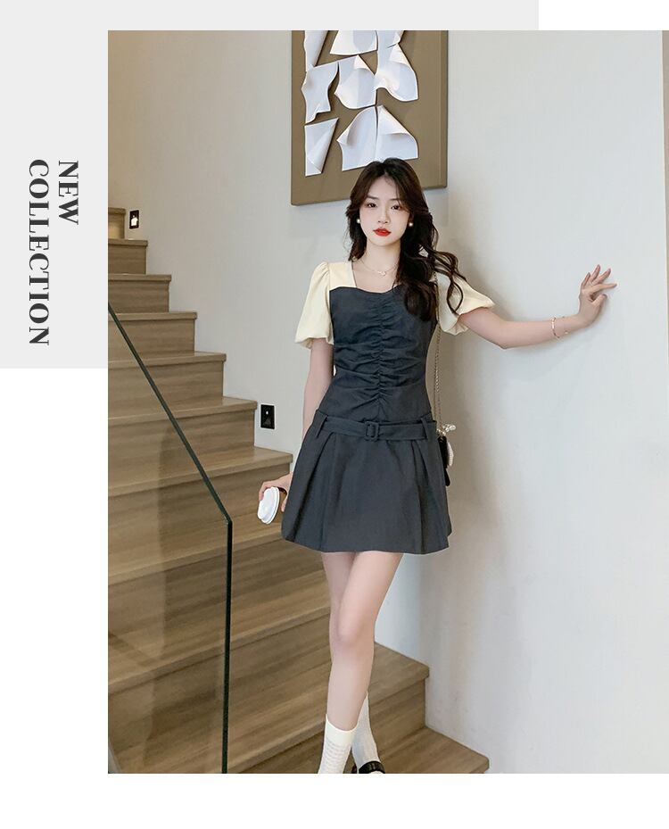 【dress】ギャザーカラーマッチングワンピース G21105