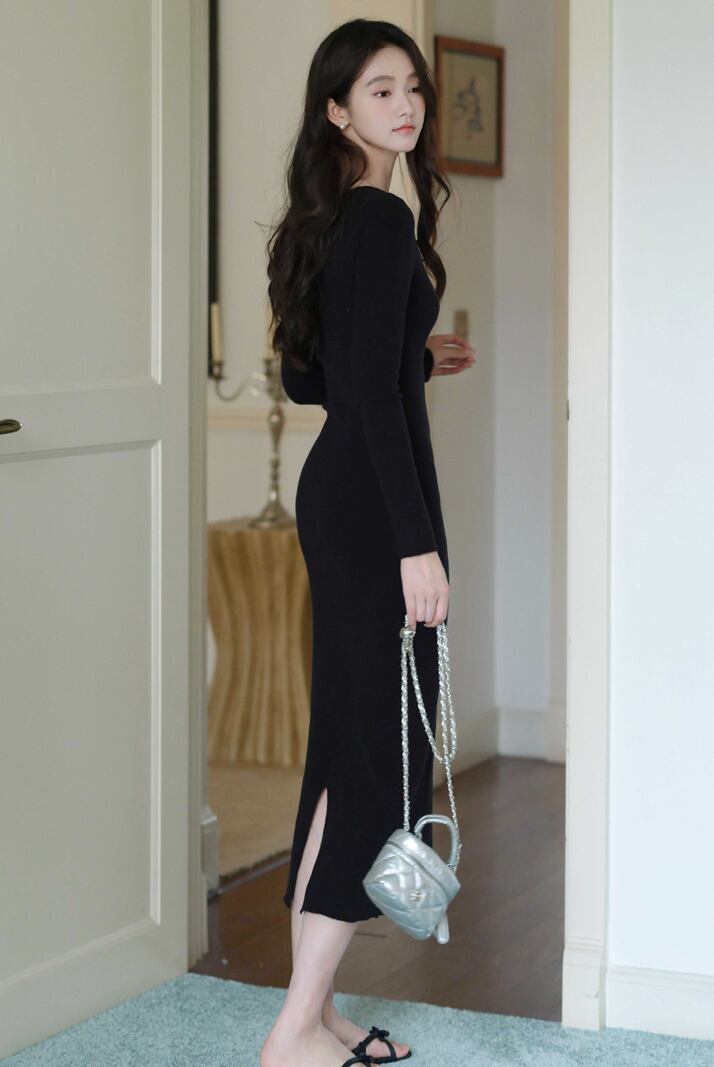 【dress】スクエアネックニットワンピース Q7047