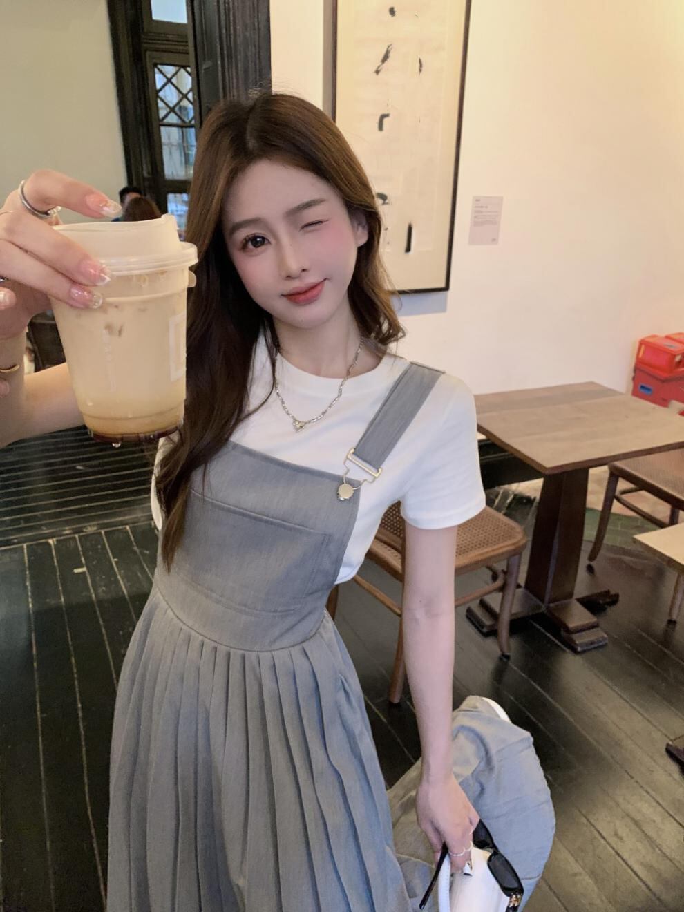 【set】Tシャツ+サロペットワンピース2点セットG21505