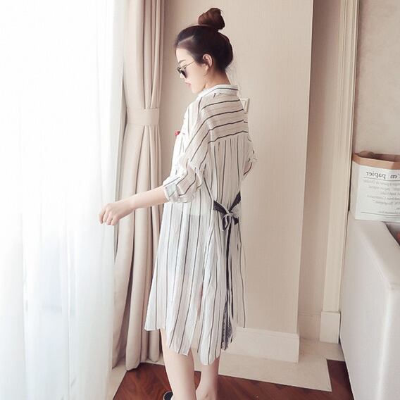 【outer】細身効果抜群♪シンプル長袖UVカット紫外線対策ファッションストライプ柄シャツ