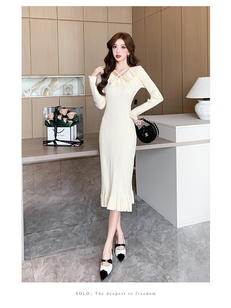 【dress】フリルニットワンピース M18803