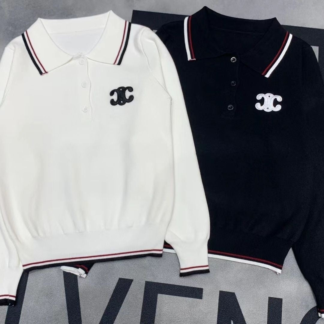 【tops】POLOネック長袖ニットセーターF8012