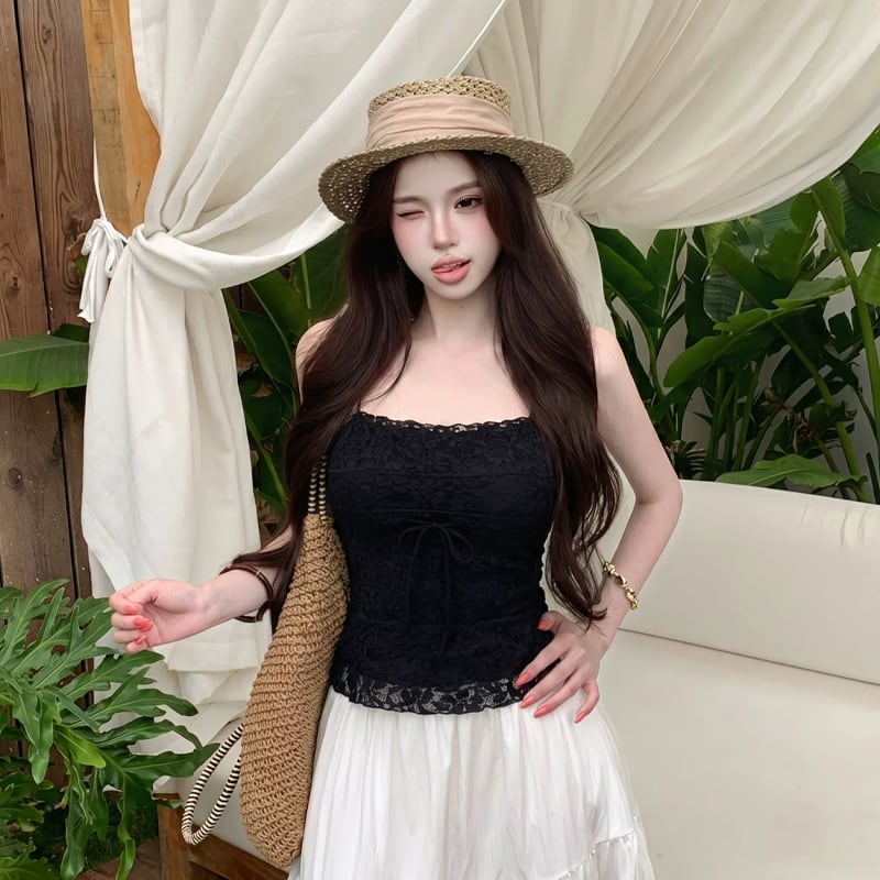 【tops】2色展開レースキャミソール Q8519